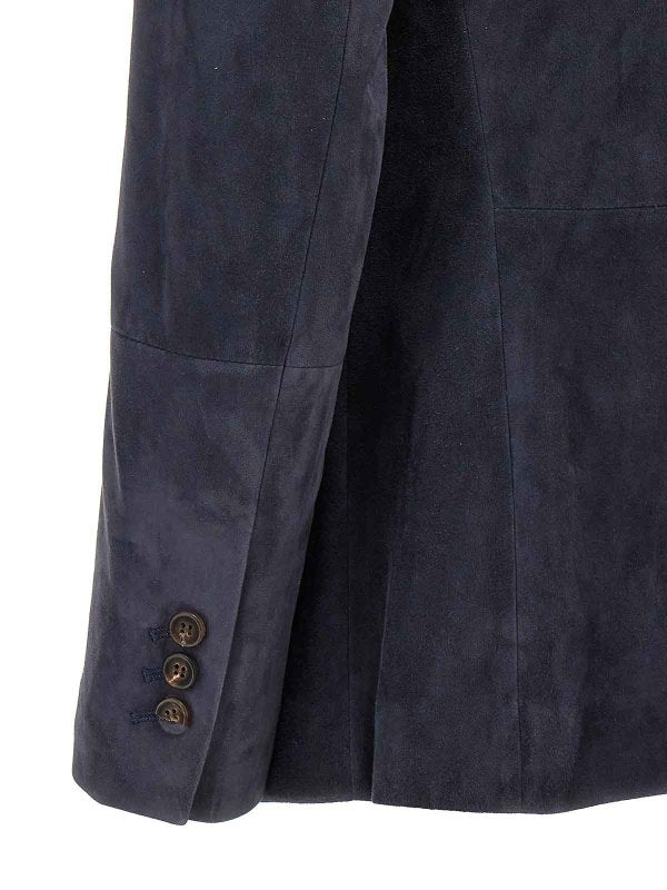 BRUNELLO CUCINELLI WOMEN'S DARK BLUE SUEDE BLAZER