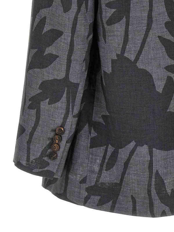 BRUNELLO CUCINELLI WOMEN'S GREY LINEN FLORAL BLAZER