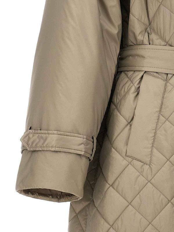 BRUNELLO CUCINELLI WOMEN'S LIGHT BROWN QUILTED BELTED COAT