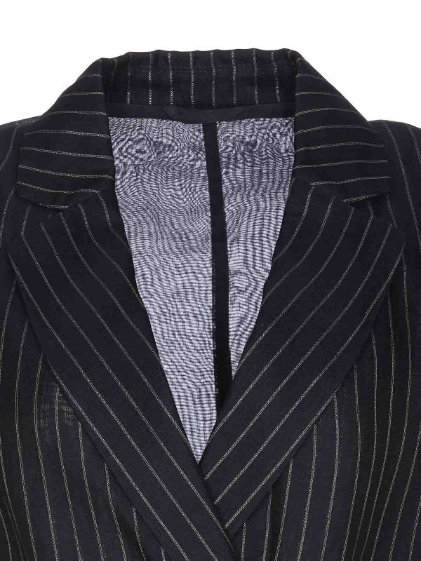 BRUNELLO CUCINELLI WOMEN'S BLUE SILVER PINSTRIPE SLEEVELESS JACKET WITH BELT