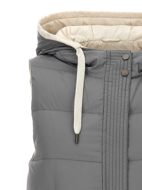 BRUNELLO CUCINELLI WOMEN'S MEDIUM GREY PADDED HOODED VEST