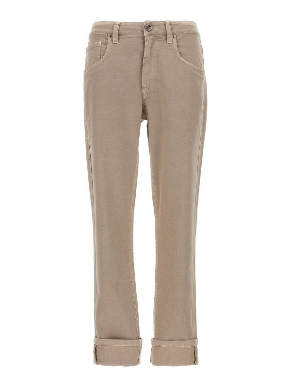 BRUNELLO CUCINELLI WOMEN'S COFFEE CREAM STRAIGHT FIVE POCKET TROUSERS
