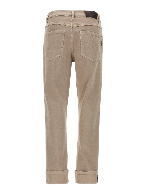 BRUNELLO CUCINELLI WOMEN'S COFFEE CREAM STRAIGHT FIVE POCKET TROUSERS