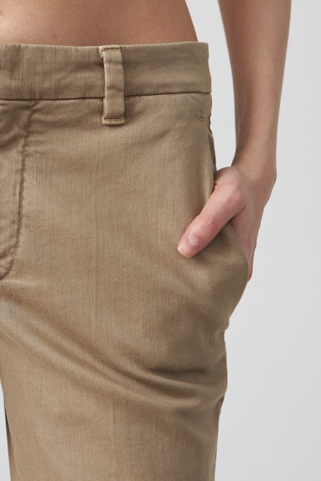 BRUNELLO CUCINELLI WOMEN'S LIGHT TAUPE COTTON STRAIGHT TROUSERS
