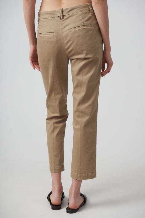 BRUNELLO CUCINELLI WOMEN'S LIGHT TAUPE COTTON STRAIGHT TROUSERS