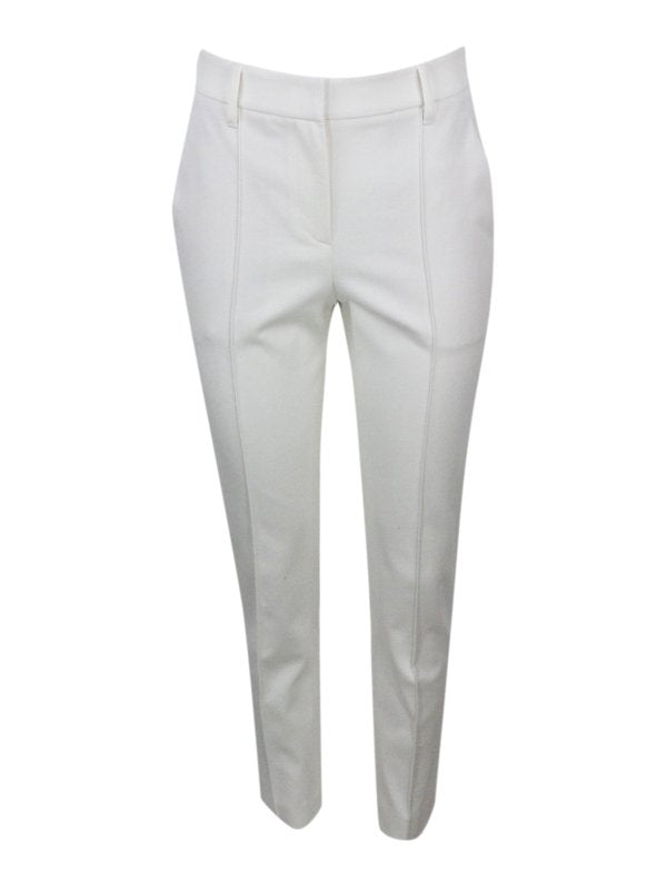 BRUNELLO CUCINELLI WOMEN'S OFF WHITE TAILORED SLIM TROUSERS