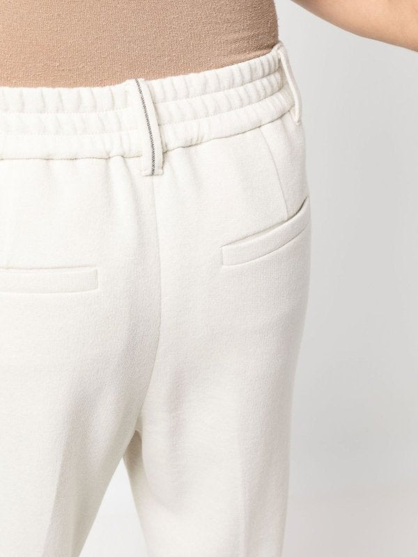 BRUNELLO CUCINELLI WOMEN'S WARM WHITE WOOL BLEND TAPERED TROUSERS