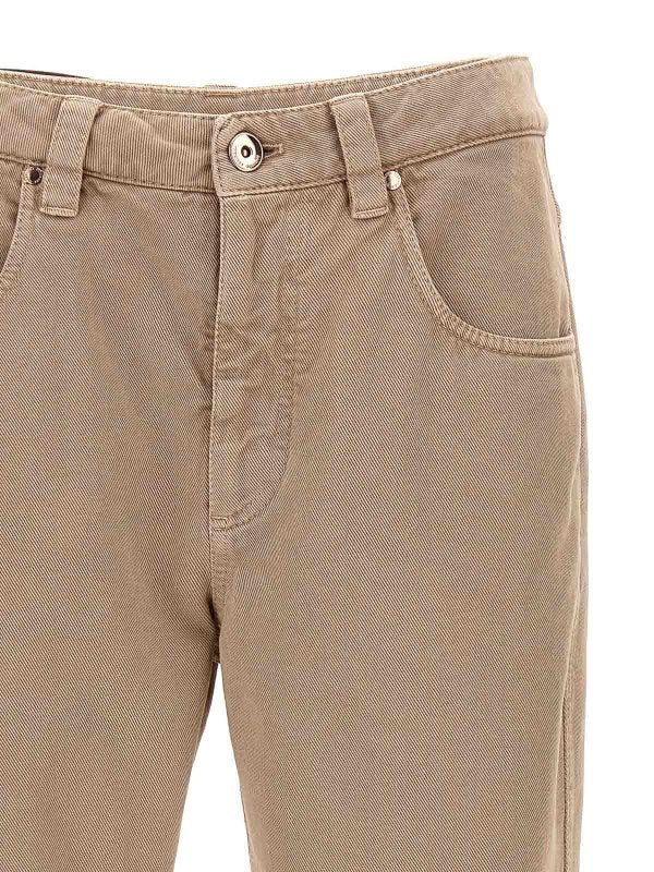 BRUNELLO CUCINELLI WOMEN'S COFFEE CREAM COTTON STRAIGHT TROUSERS