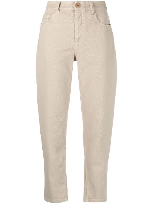BRUNELLO CUCINELLI WOMEN'S COLD BEIGE COTTON TAPERED TROUSERS