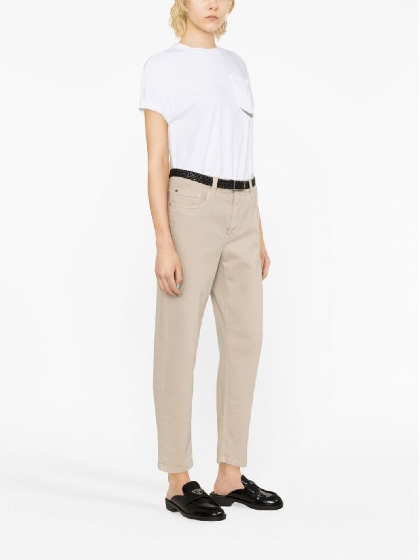 BRUNELLO CUCINELLI WOMEN'S COLD BEIGE COTTON TAPERED TROUSERS