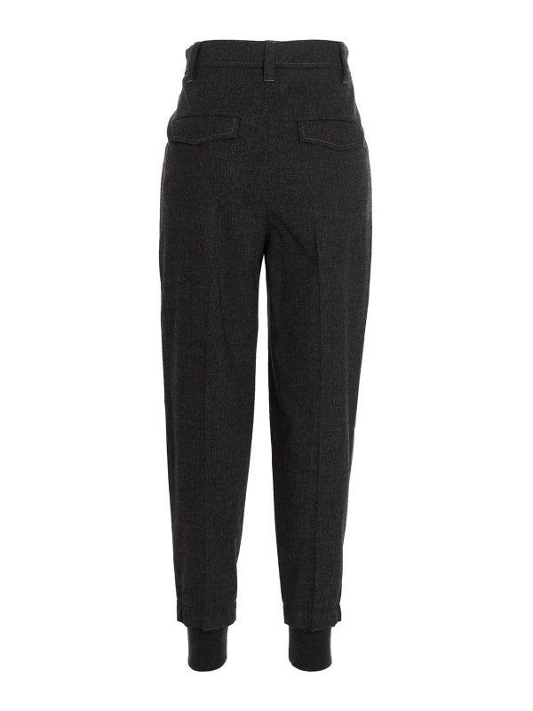 BRUNELLO CUCINELLI WOMEN'S DARK GREY WOOL BLEND TAPERED TROUSERS
