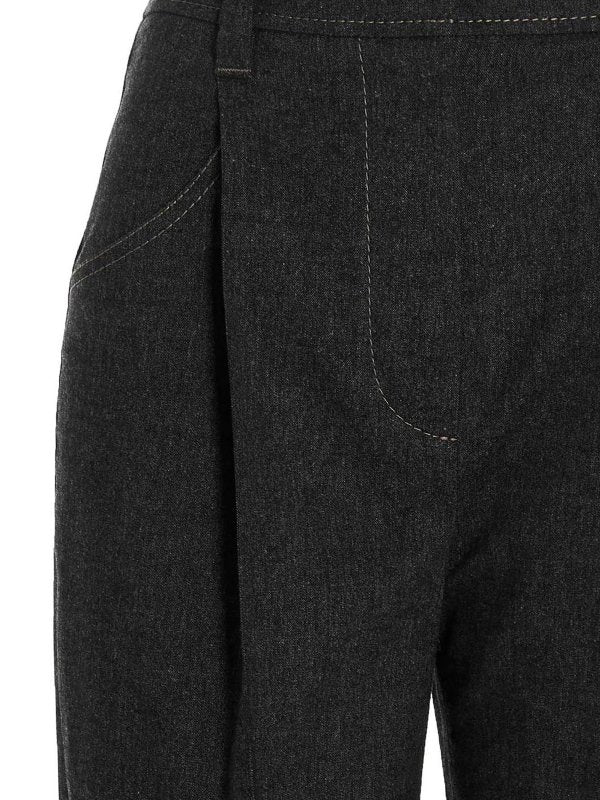 BRUNELLO CUCINELLI WOMEN'S DARK GREY WOOL BLEND TAPERED TROUSERS