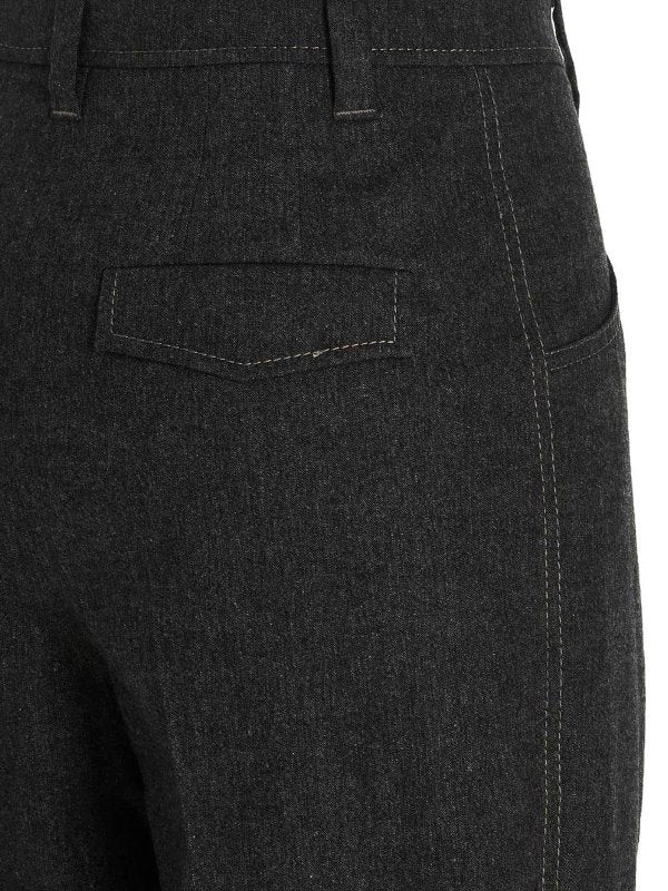 BRUNELLO CUCINELLI WOMEN'S DARK GREY WOOL BLEND TAPERED TROUSERS