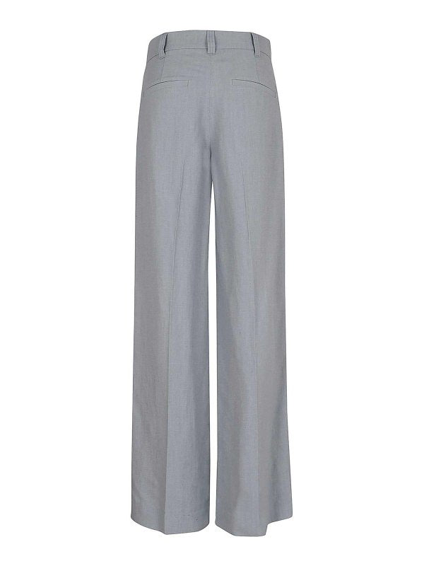 BRUNELLO CUCINELLI WOMEN'S LIGHT BLUE LINEN BLEND TROUSERS