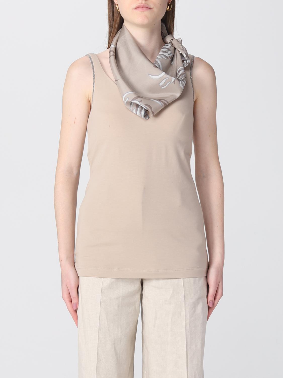 BRUNELLO CUCINELLI WOMEN'S BEIGE SILK FLORAL SCARF