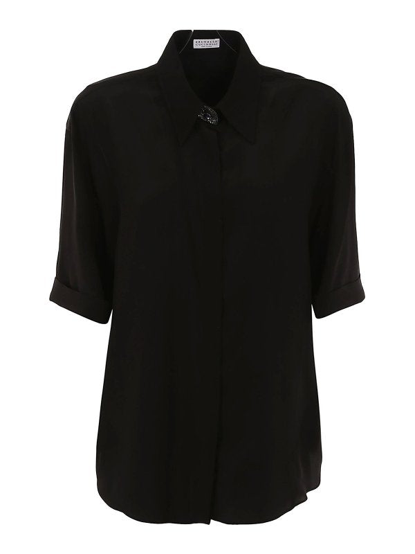 BRUNELLO CUCINELLI WOMEN'S BLACK SILK RELAXED SHIRT