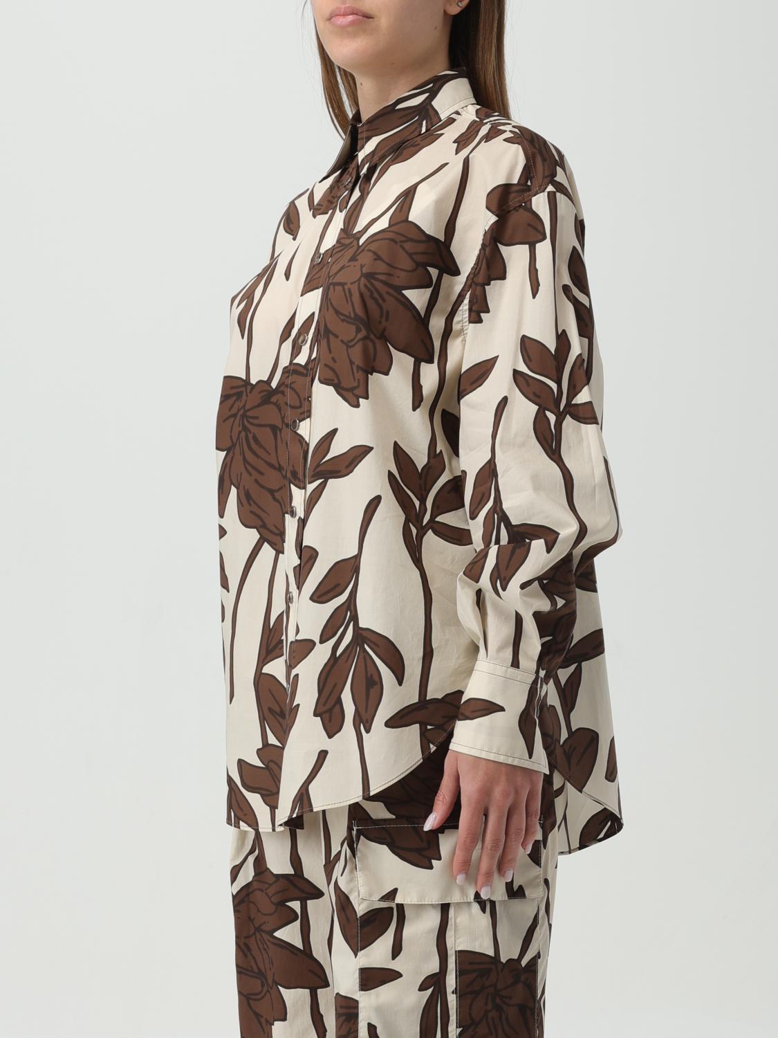 BRUNELLO CUCINELLI WOMEN'S PANAMA TOBACCO FLORAL PRINT SHIRT