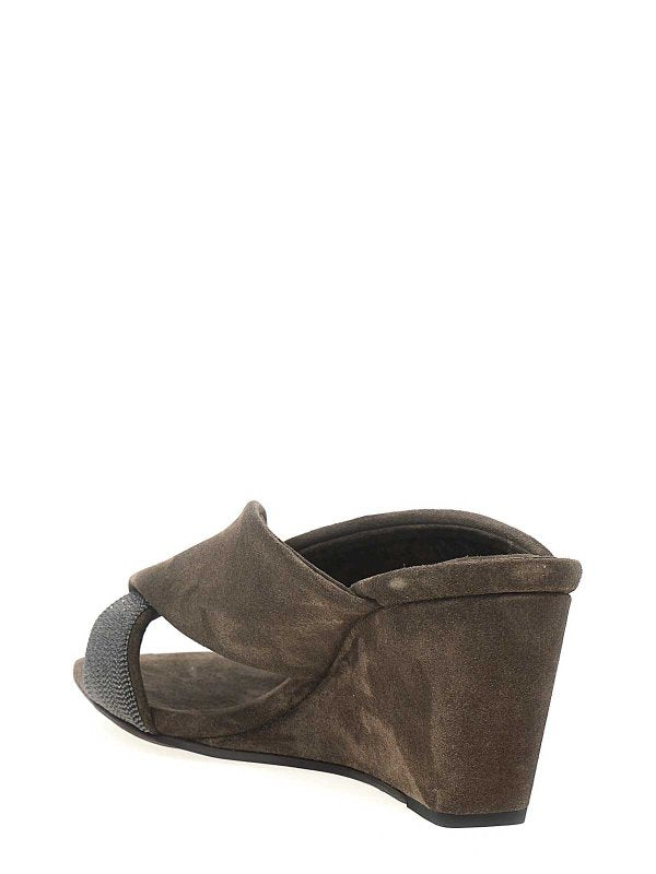 BRUNELLO CUCINELLI WOMEN'S BROWN SUEDE WEDGE SANDALS