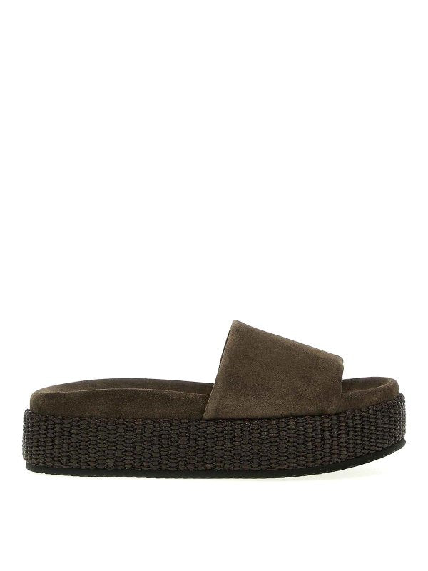 BRUNELLO CUCINELLI WOMEN'S DARK BROWN PLATFORM SLIDE SHOES