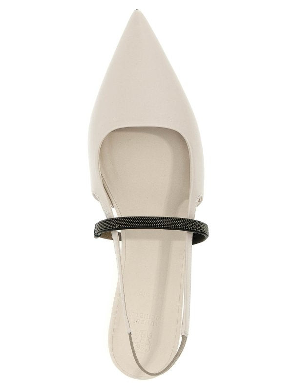 BRUNELLO CUCINELLI WOMEN'S RUGIADA LEATHER POINTED SLINGBACK FLATS