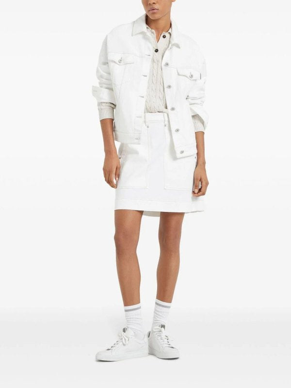 BRUNELLO CUCINELLI WOMEN'S WHITE COTTON STRAIGHT SKIRT