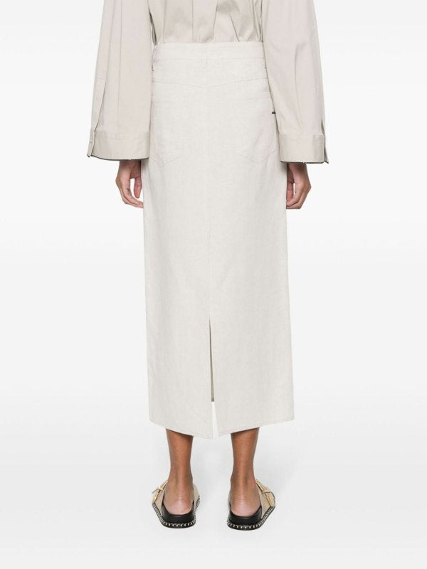 BRUNELLO CUCINELLI WOMEN'S OFF WHITE LINEN BLEND SKIRT