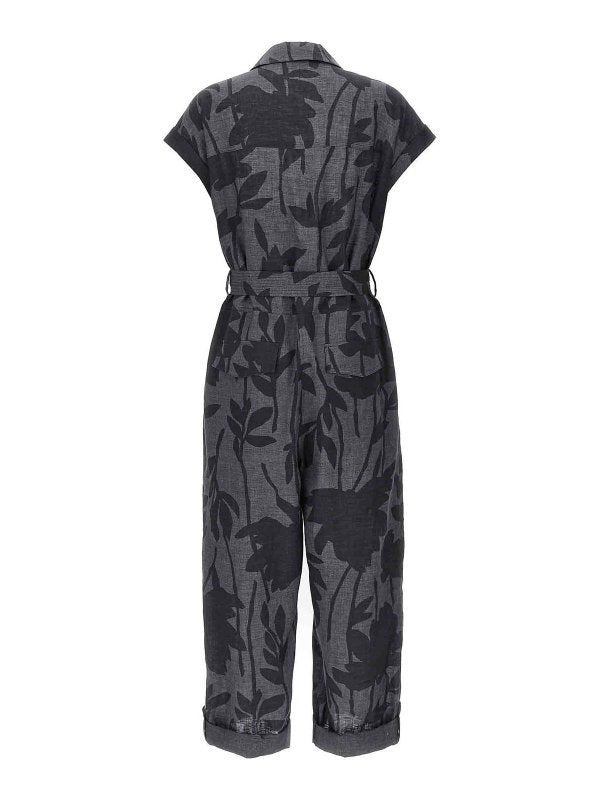 BRUNELLO CUCINELLI WOMEN'S GRIGIO LINEN BELTED JUMPSUIT