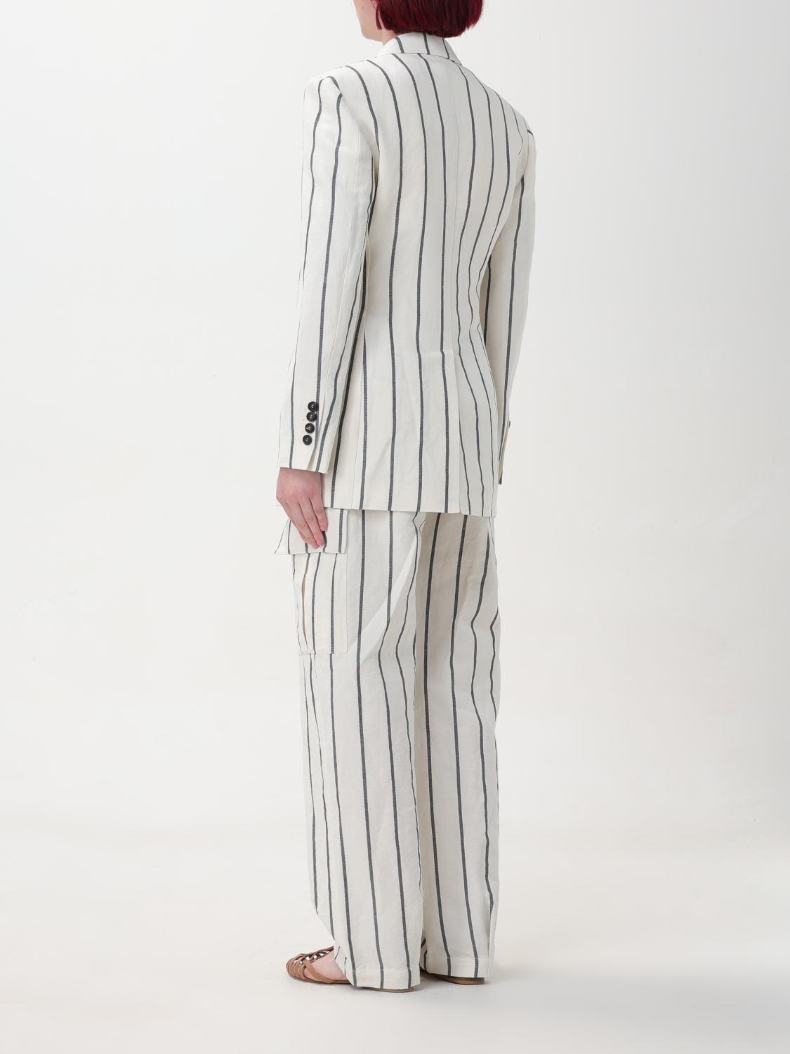 BRUNELLO CUCINELLI WOMEN'S PANAMA STRIPED LINEN COTTON BLAZER