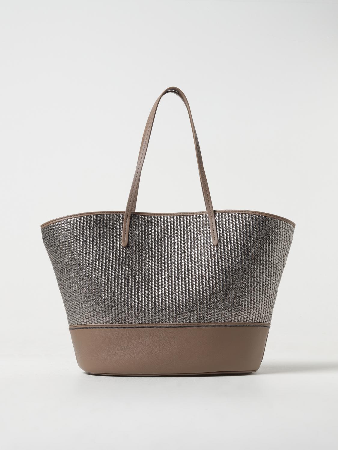 BRUNELLO CUCINELLI WOMEN'S TAUPE WOVEN LEATHER TOTE