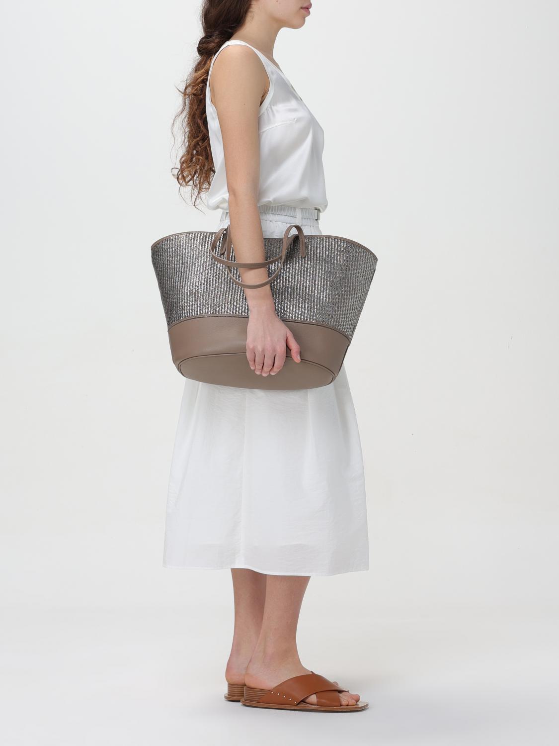 BRUNELLO CUCINELLI WOMEN'S TAUPE WOVEN LEATHER TOTE