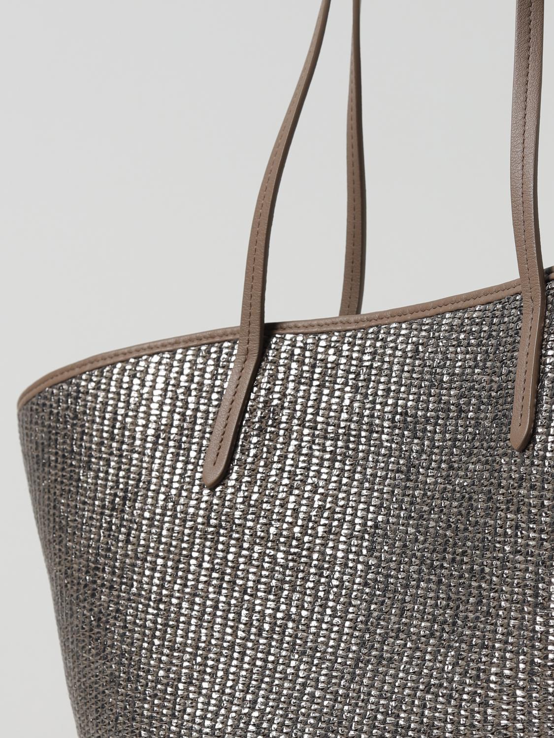 BRUNELLO CUCINELLI WOMEN'S TAUPE WOVEN LEATHER TOTE
