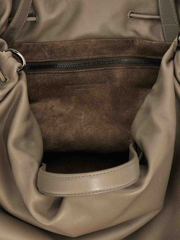 BRUNELLO CUCINELLI WOMEN'S TAUPE LEATHER DRAWSTRING BAG