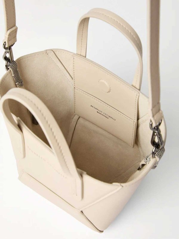 BRUNELLO CUCINELLI WOMEN'S AVORIO LEATHER TRAPEZE TOTE BAG