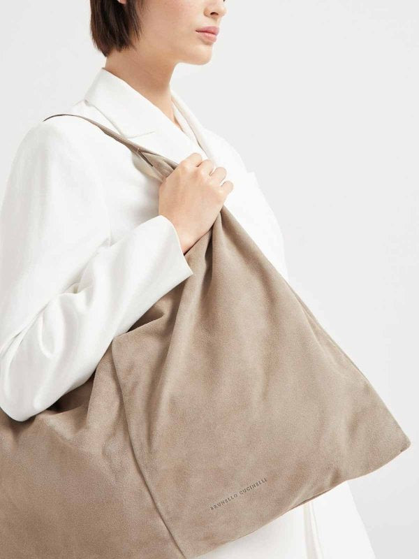 BRUNELLO CUCINELLI WOMEN'S BEIGE SUEDE SLOUCHY BAG