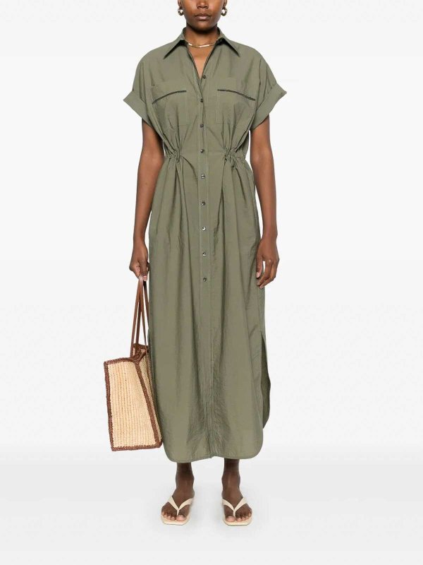 BRUNELLO CUCINELLI WOMEN'S OLIVE COTTON SHIRT DRESS