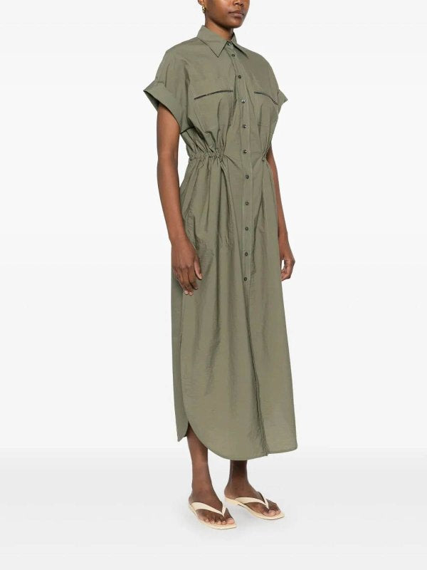 BRUNELLO CUCINELLI WOMEN'S OLIVE COTTON SHIRT DRESS