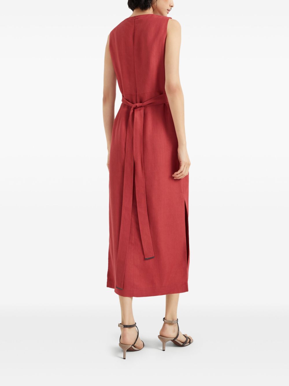 BRUNELLO CUCINELLI WOMEN'S RED LINEN BLEND SLEEVELESS DRESS