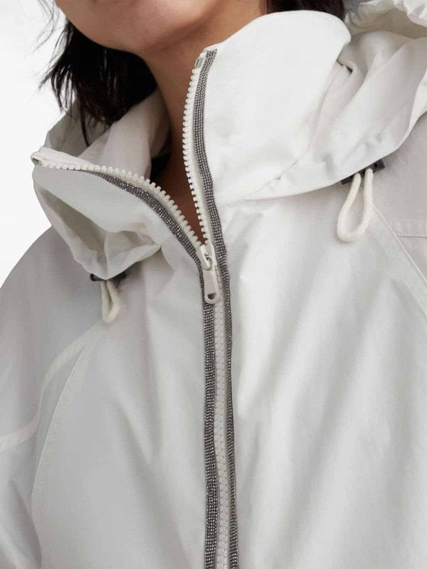 BRUNELLO CUCINELLI WOMEN'S OFF WHITE HOODED ZIP JACKET