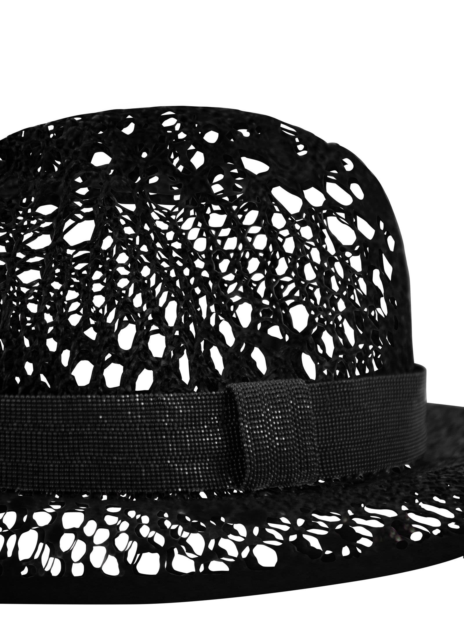 BRUNELLO CUCINELLI WOMEN'S BLACK OPENWORK WOVEN HAT