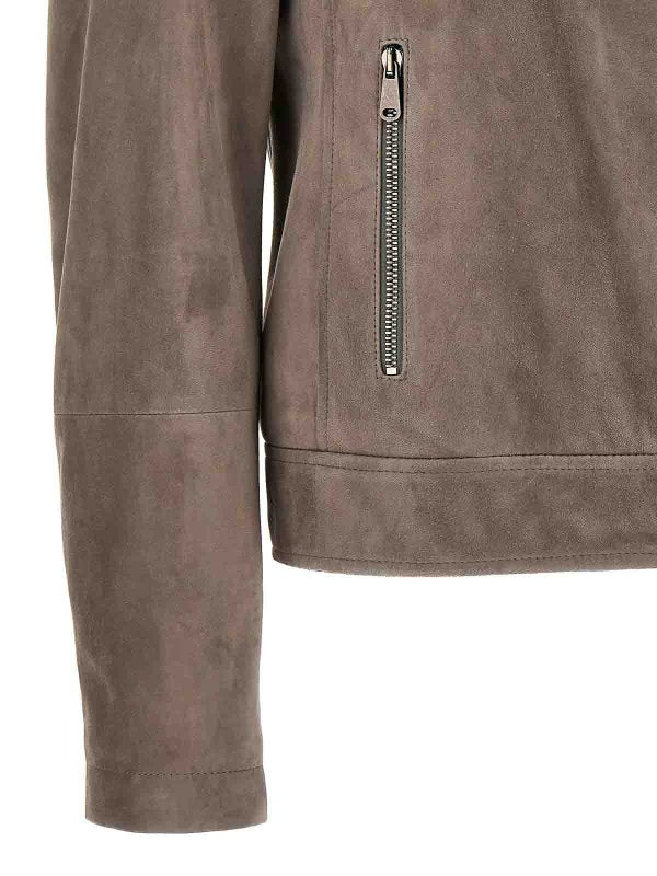 BRUNELLO CUCINELLI WOMEN'S TAUPE SUEDE BIKER JACKET