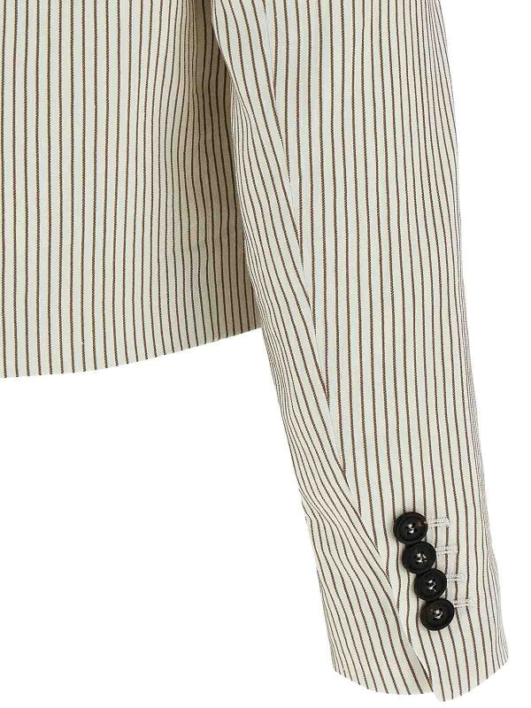 BRUNELLO CUCINELLI WOMEN'S IVORY STRIPED CROPPED JACKET