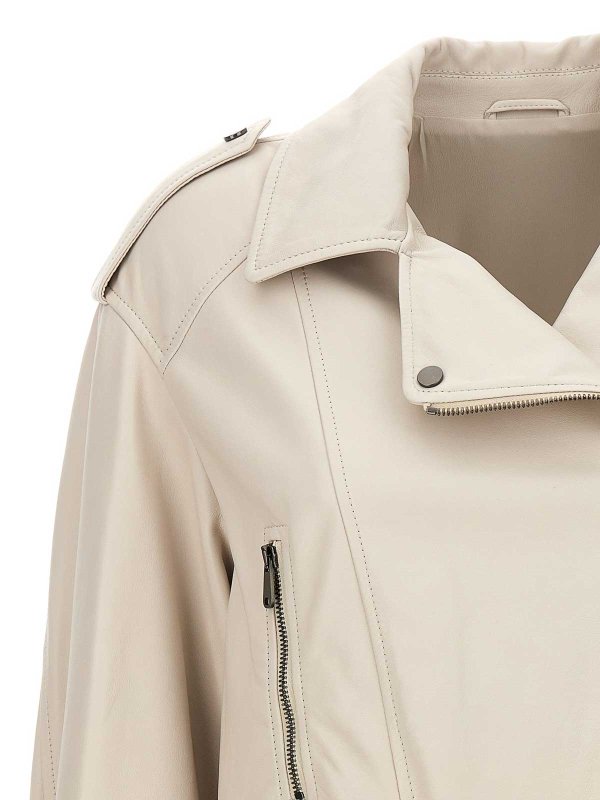 BRUNELLO CUCINELLI WOMEN'S OFF WHITE LEATHER CROPPED JACKET