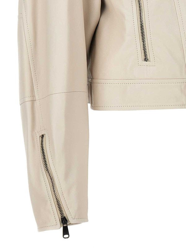 BRUNELLO CUCINELLI WOMEN'S OFF WHITE LEATHER CROPPED JACKET