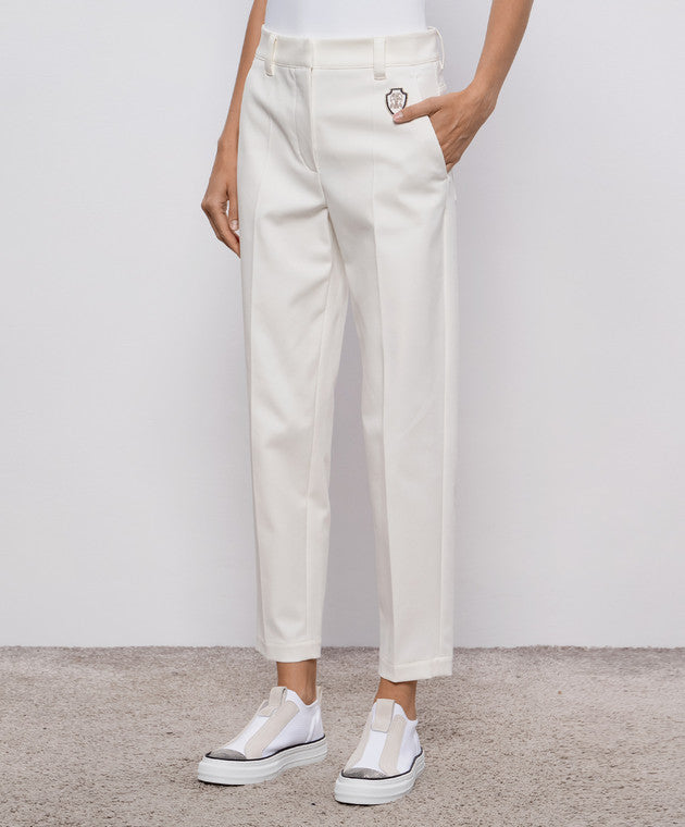 BRUNELLO CUCINELLI WOMEN'S OFF WHITE SLIM TROUSERS