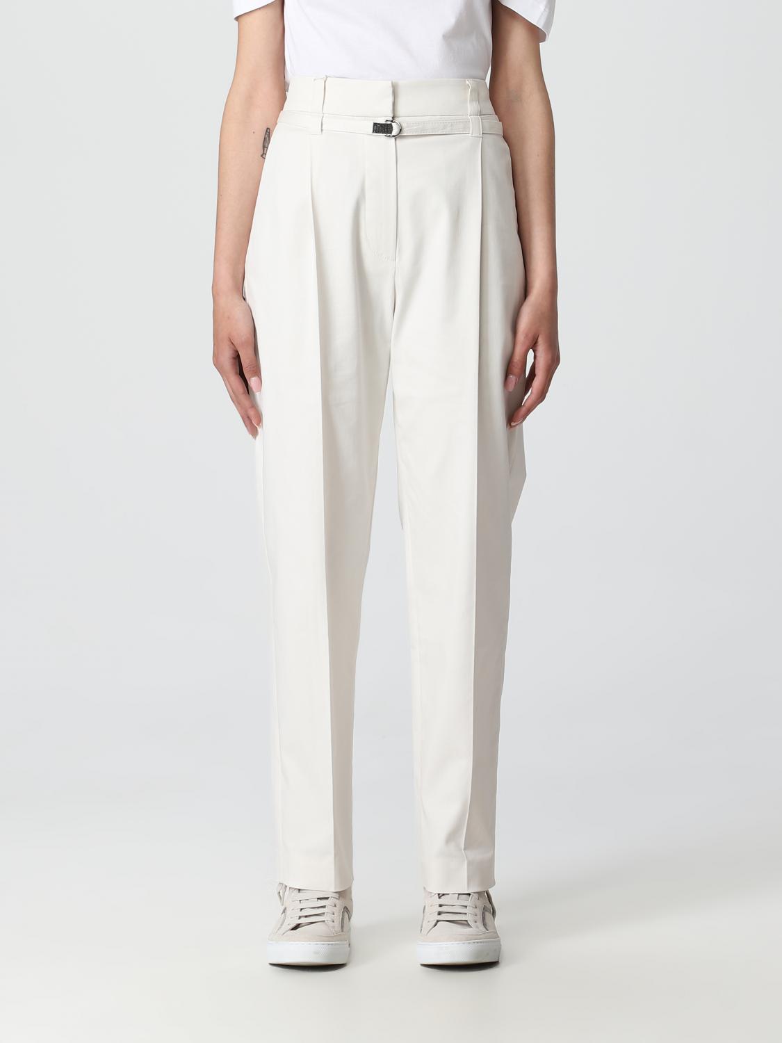 BRUNELLO CUCINELLI WOMEN'S OFF WHITE TAPERED COTTON TROUSERS