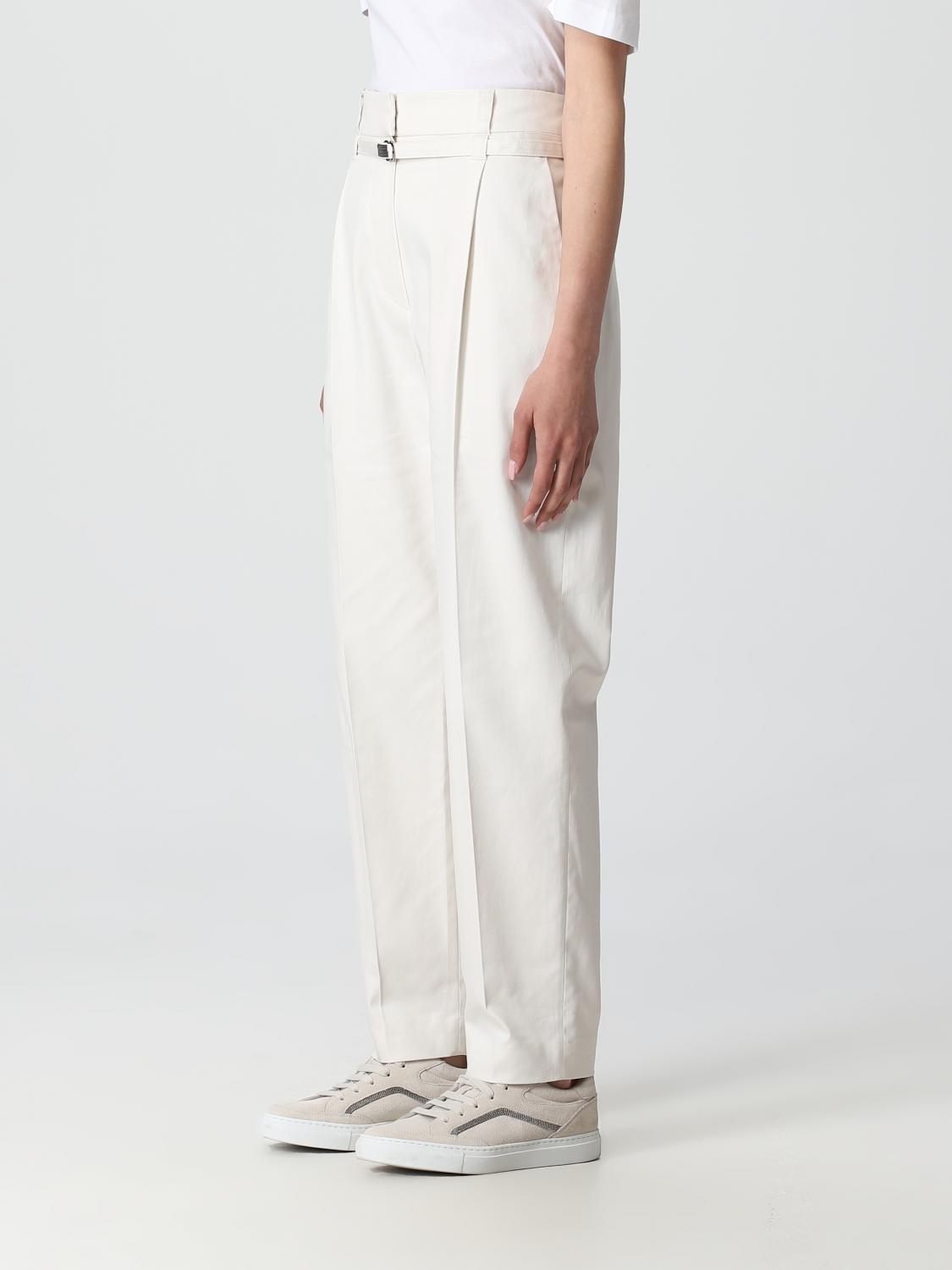 BRUNELLO CUCINELLI WOMEN'S OFF WHITE TAPERED COTTON TROUSERS