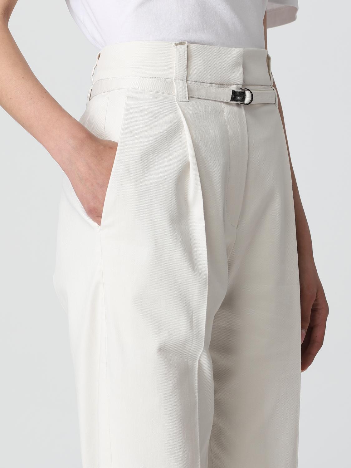 BRUNELLO CUCINELLI WOMEN'S OFF WHITE TAPERED COTTON TROUSERS