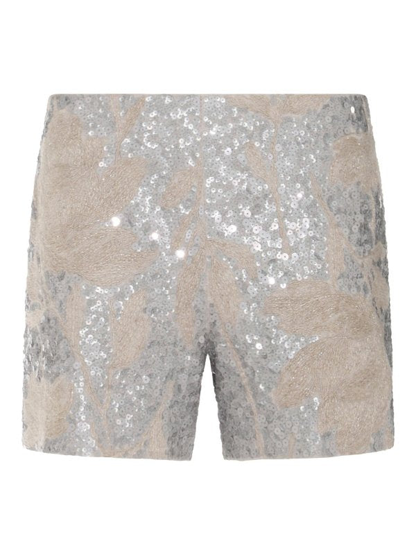 BRUNELLO CUCINELLI WOMEN'S SILVER EMBELLISHED LINEN SHORTS