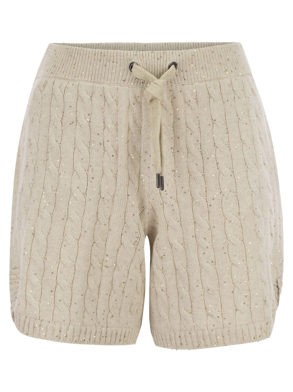 BRUNELLO CUCINELLI WOMEN'S BEIGE CABLE KNIT TROUSERS