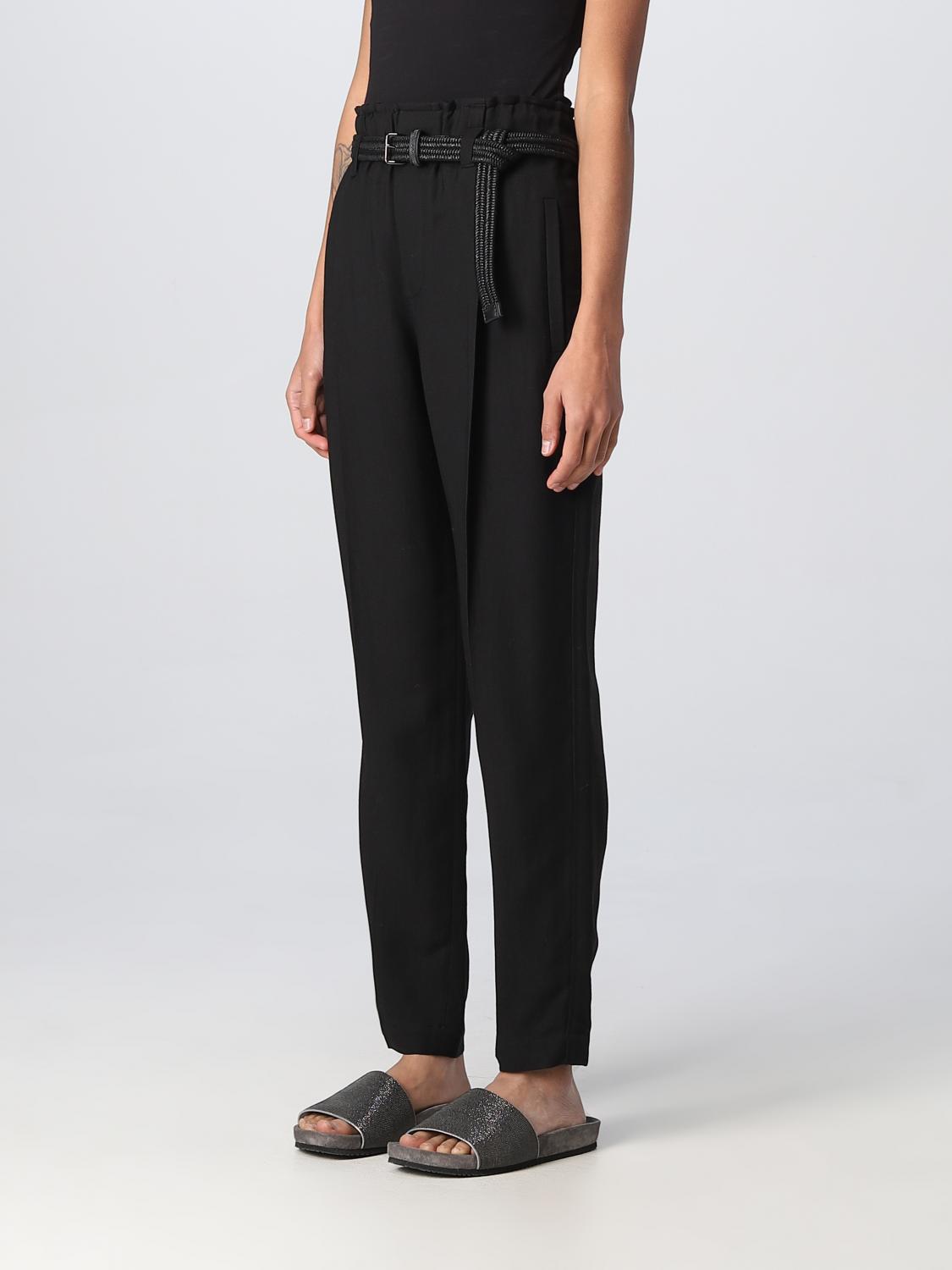 BRUNELLO CUCINELLI WOMEN'S BLACK RELAXED LINEN TROUSERS